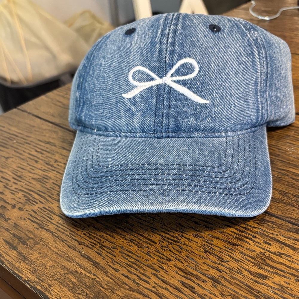 Blue Denim Kids Cap with White Bow